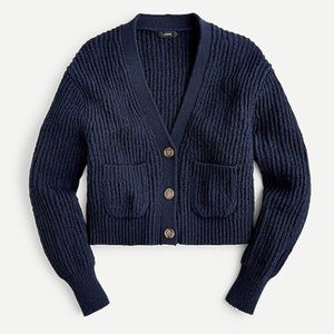 J. Crew: Navy Cropped Patch-Pocket Cardigan, Sz Small